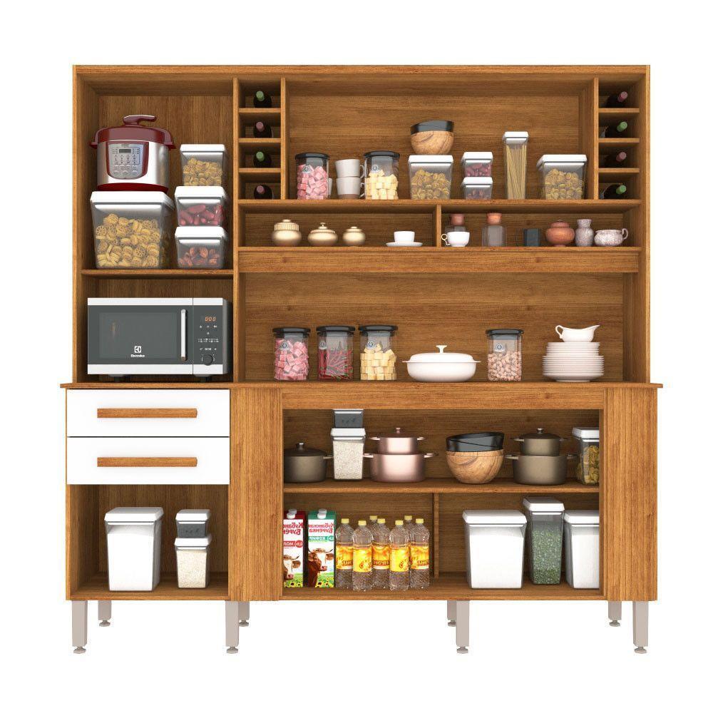 Armário De Cozinha 6 Portas 2 Gavetas Catar Sallêto Móveis Cinamomo Com Off White - 6