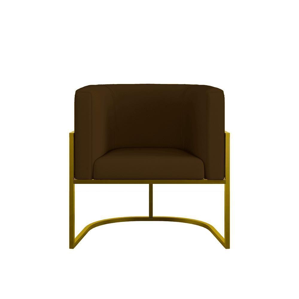 Poltrona Corino Decorativa Lua Recepção Base Ferro Gold Marrom - 2