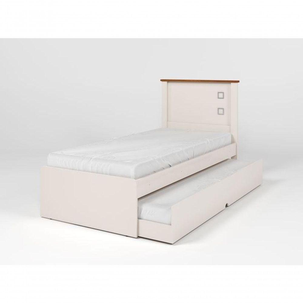 Cama Solteiro Roberta Auxiliar Off White Madeira Com Colchão - 2