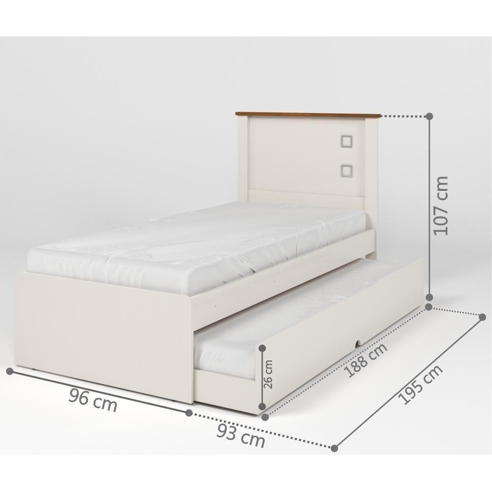 Cama Solteiro Roberta Auxiliar Off White Madeira Com Colchão - 3