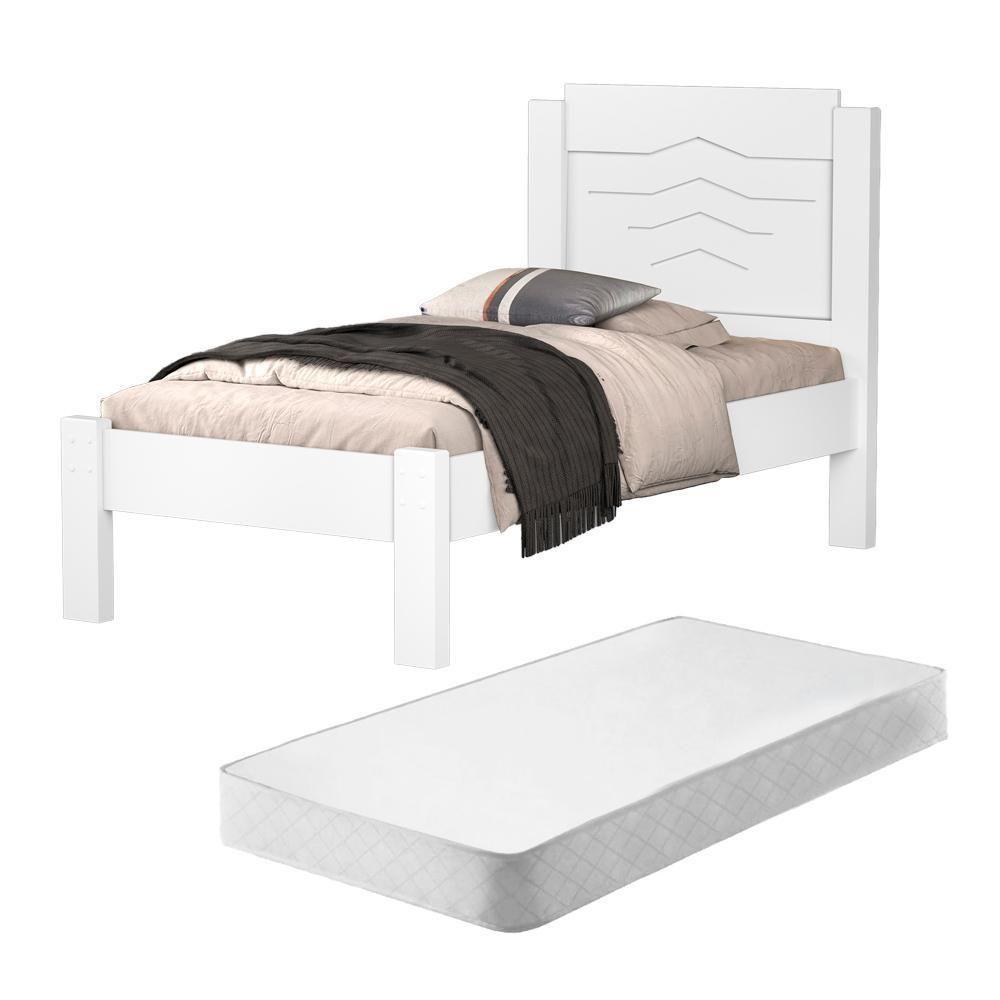 Cama Solteiro Jade Branco Com Colchão - 1