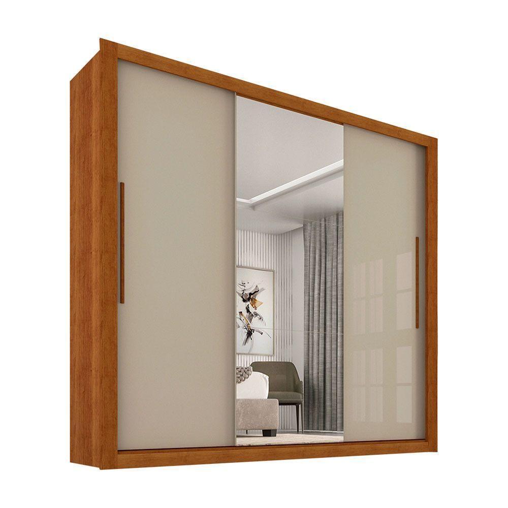 Guarda Roupa Casal Com Espelho 3 Portas 4 Gavetas Panamá Sallêto Móveis Cinamomo Com Off White - 4