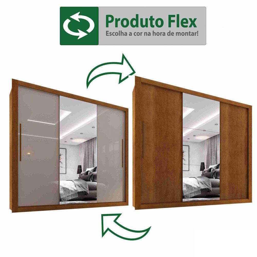 Guarda Roupa Casal Com Espelho 3 Portas 4 Gavetas Panamá Sallêto Móveis Cinamomo Com Off White - 5