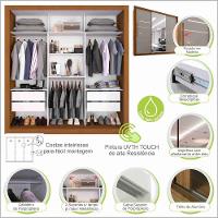 Guarda Roupa Casal Com Espelho 3 Portas 4 Gavetas Panamá Sallêto Móveis Cinamomo Com Off White - 5