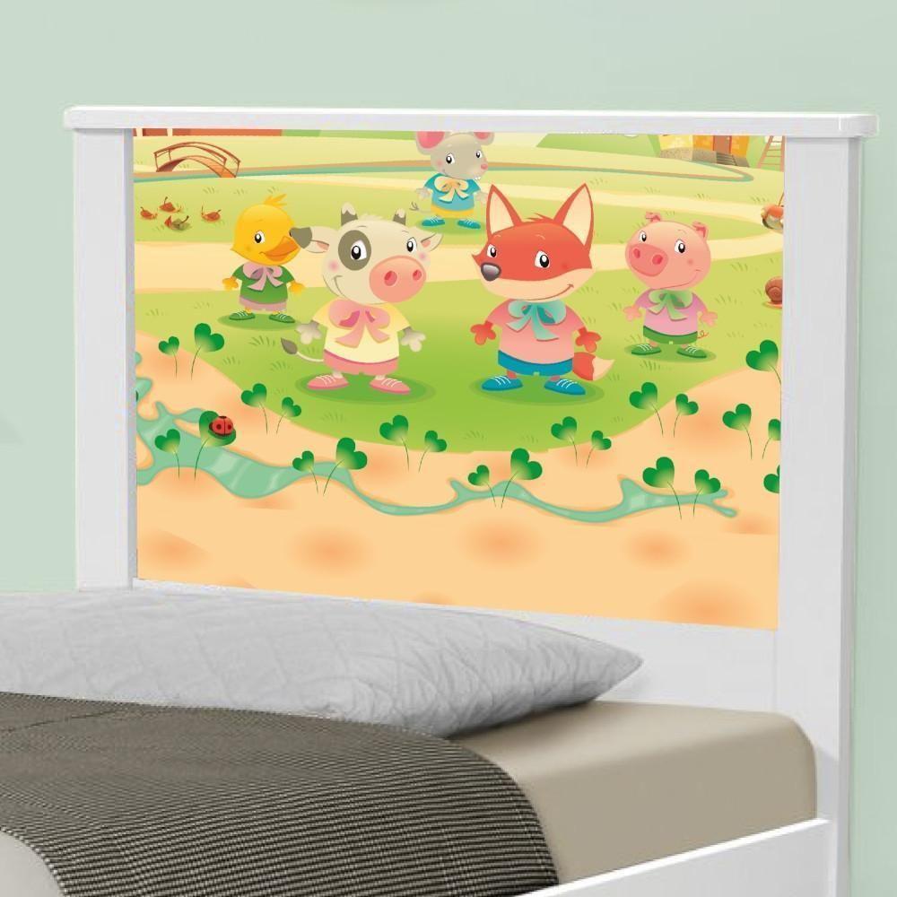 Cama Solteiro Com Cabeceira Adesivada Fazendinha Animais - 4