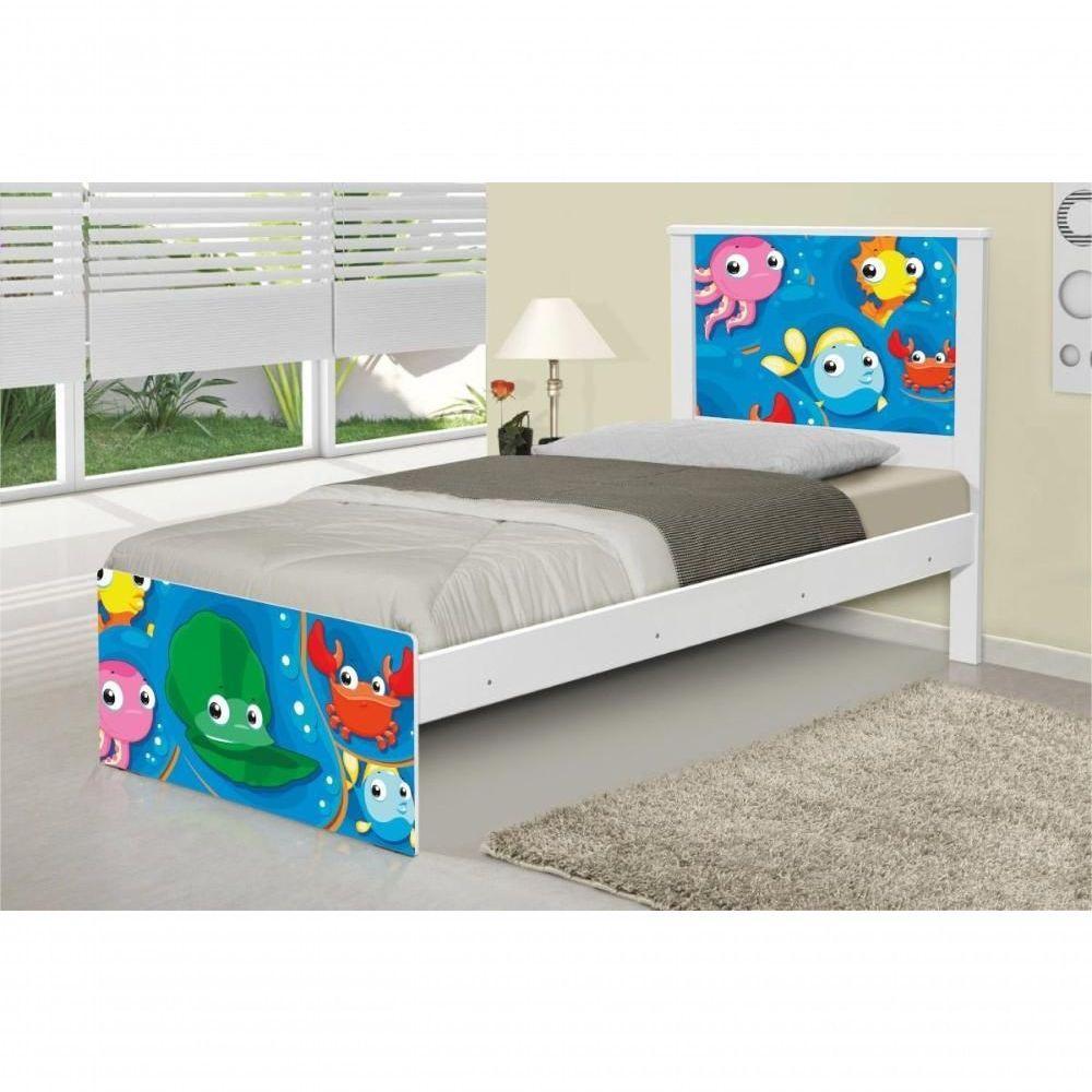 Cama Solteiro Com Cabeceira Adesivada Fundo Do Mar Peixinhos - 3