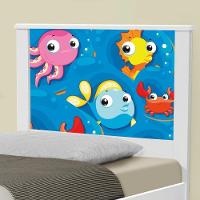 Cama Solteiro Com Cabeceira Adesivada Fundo Do Mar Peixinhos