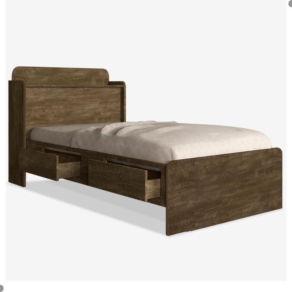 Cama Solteiro Tamires Baú Castanho Com Gavetas - 3
