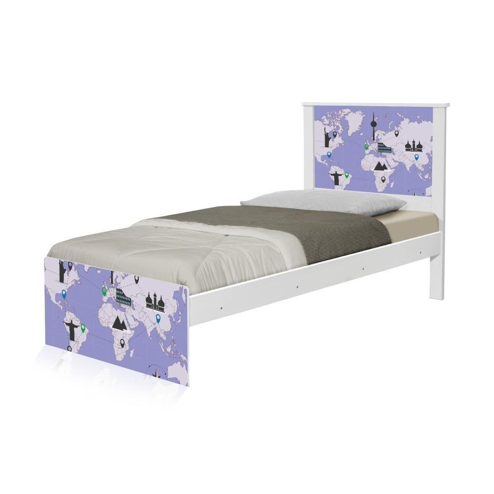 Cama Solteiro Adesivada Mapa Viagens Com Colchão - 2