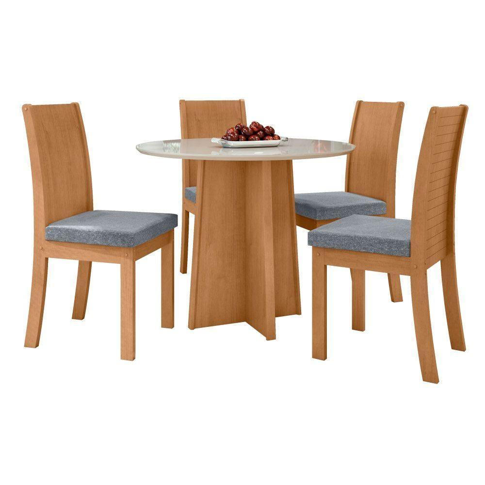 Conjunto Mesa Celebrare 100cm Tampo Mdf/vidro 4 Cadeiras Athenas Amendoa/off/linho Cinza - 1
