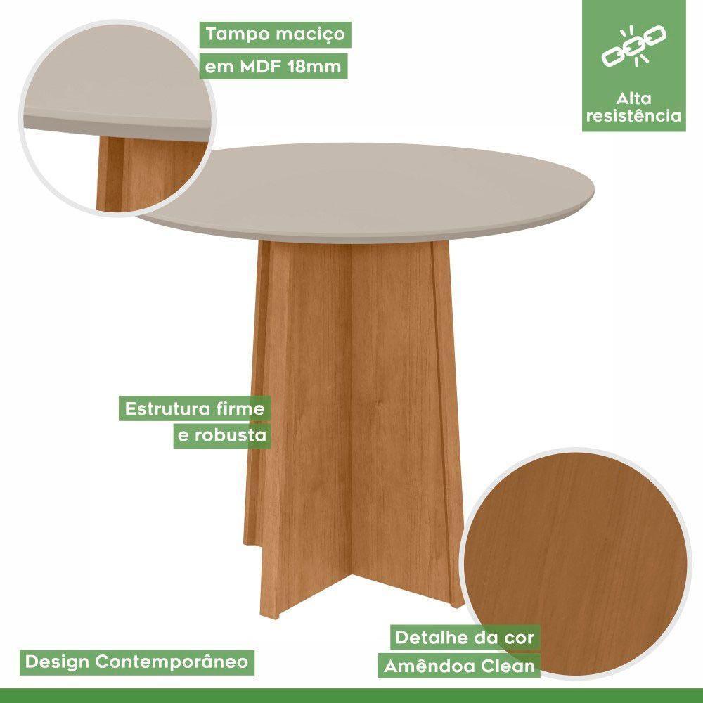 Conjunto Mesa Celebrare 100cm Tampo Mdf/vidro 4 Cadeiras Athenas Amendoa/off/linho Cinza - 4