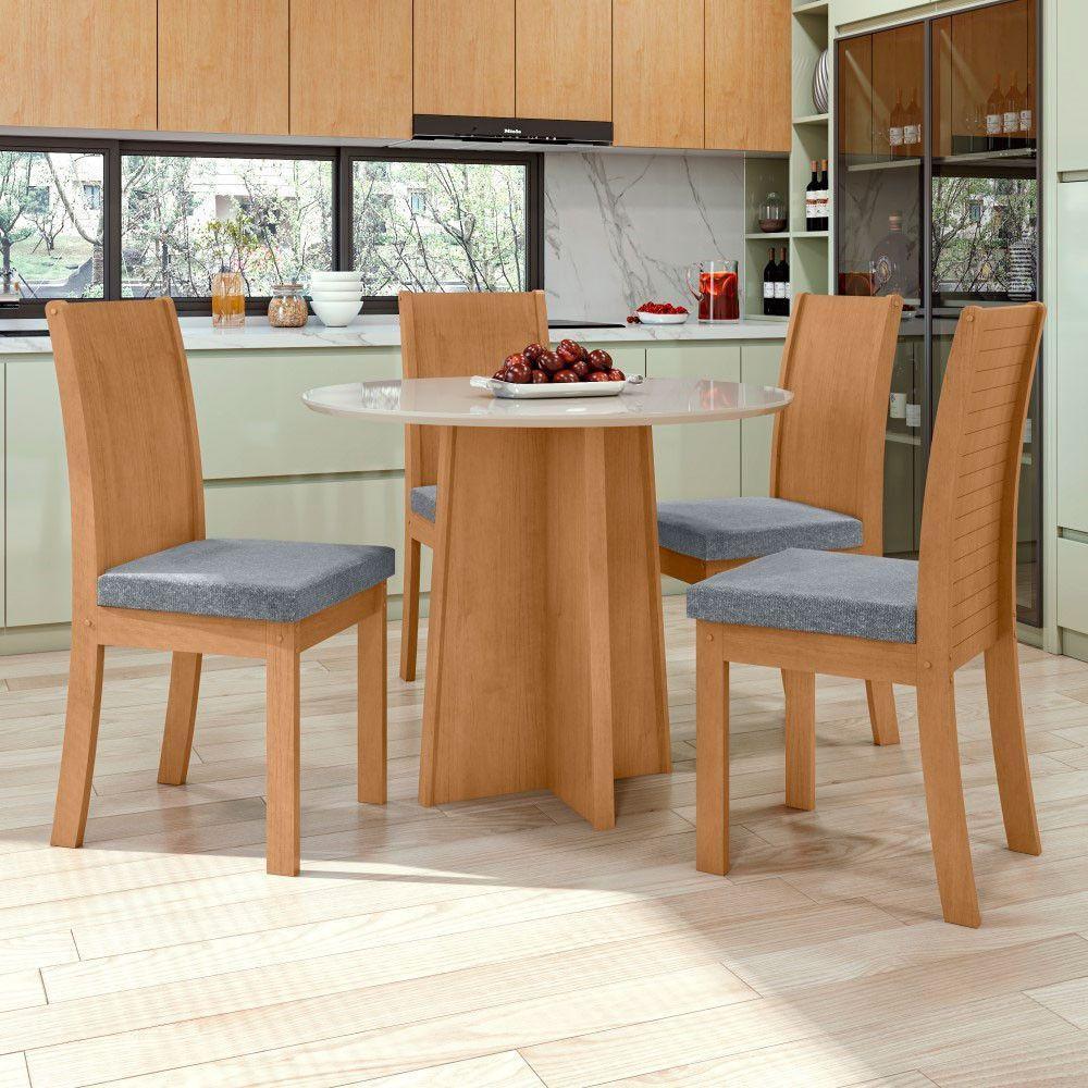 Conjunto Mesa Celebrare 100cm Tampo Mdf/vidro 4 Cadeiras Athenas Amendoa/off/linho Cinza - 9