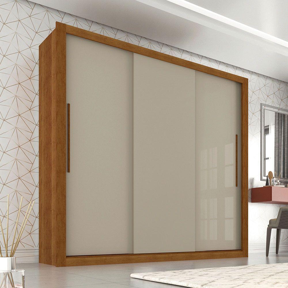 Guarda Roupa Casal 3 Portas 4 Gavetas Panamá Sallêto Móveis Cinamomo Com Off White - 1