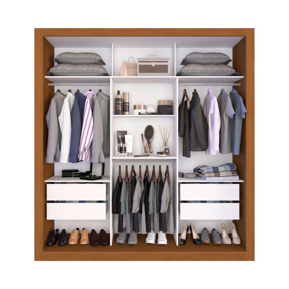 Guarda Roupa Casal 3 Portas 4 Gavetas Panamá Sallêto Móveis Cinamomo Com Off White - 4