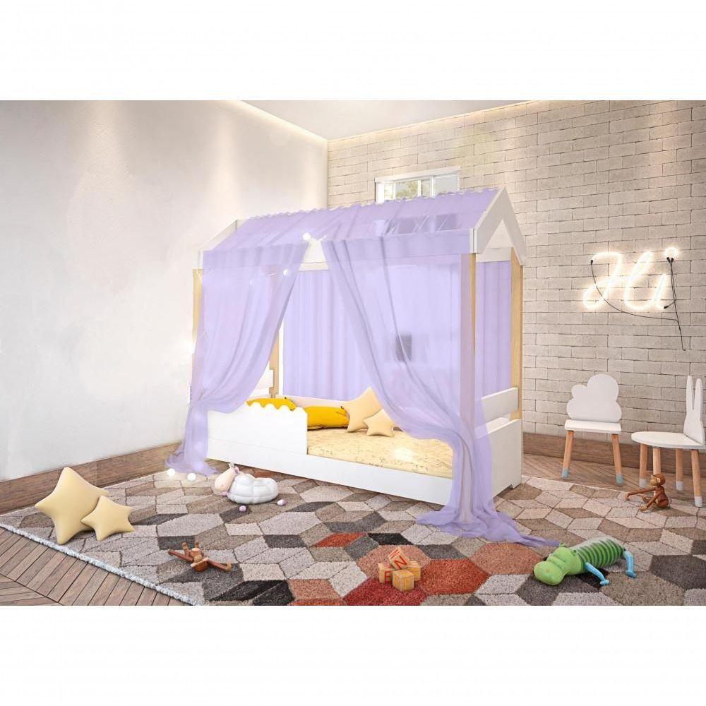 Cama Jéssica Solteiro Branco Voal Lilás Com Colchão E Led - 3