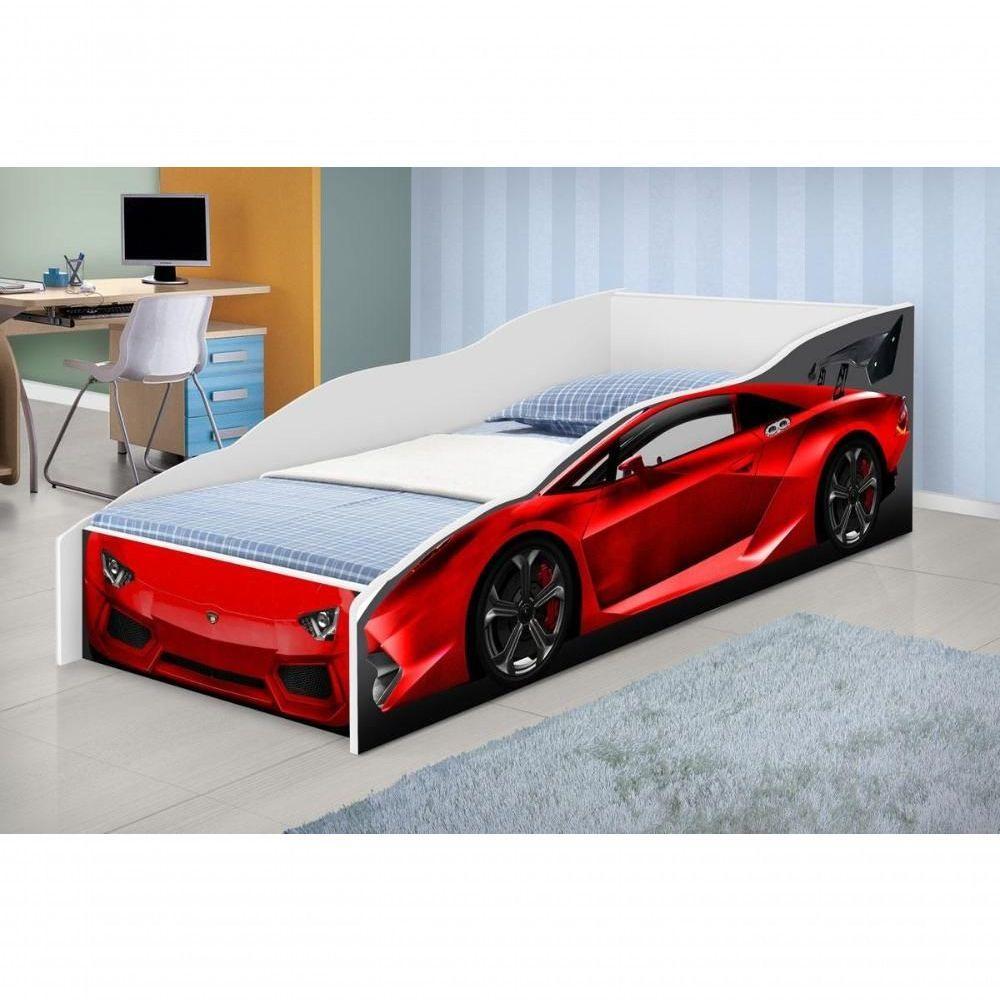 Cama Solteiro Carro Vermelho Com Colchão - 1