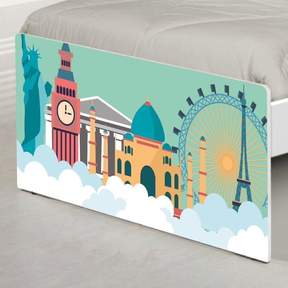 Cama Solteiro Com Cabeceira Adesivada Mundo Viagens - 5