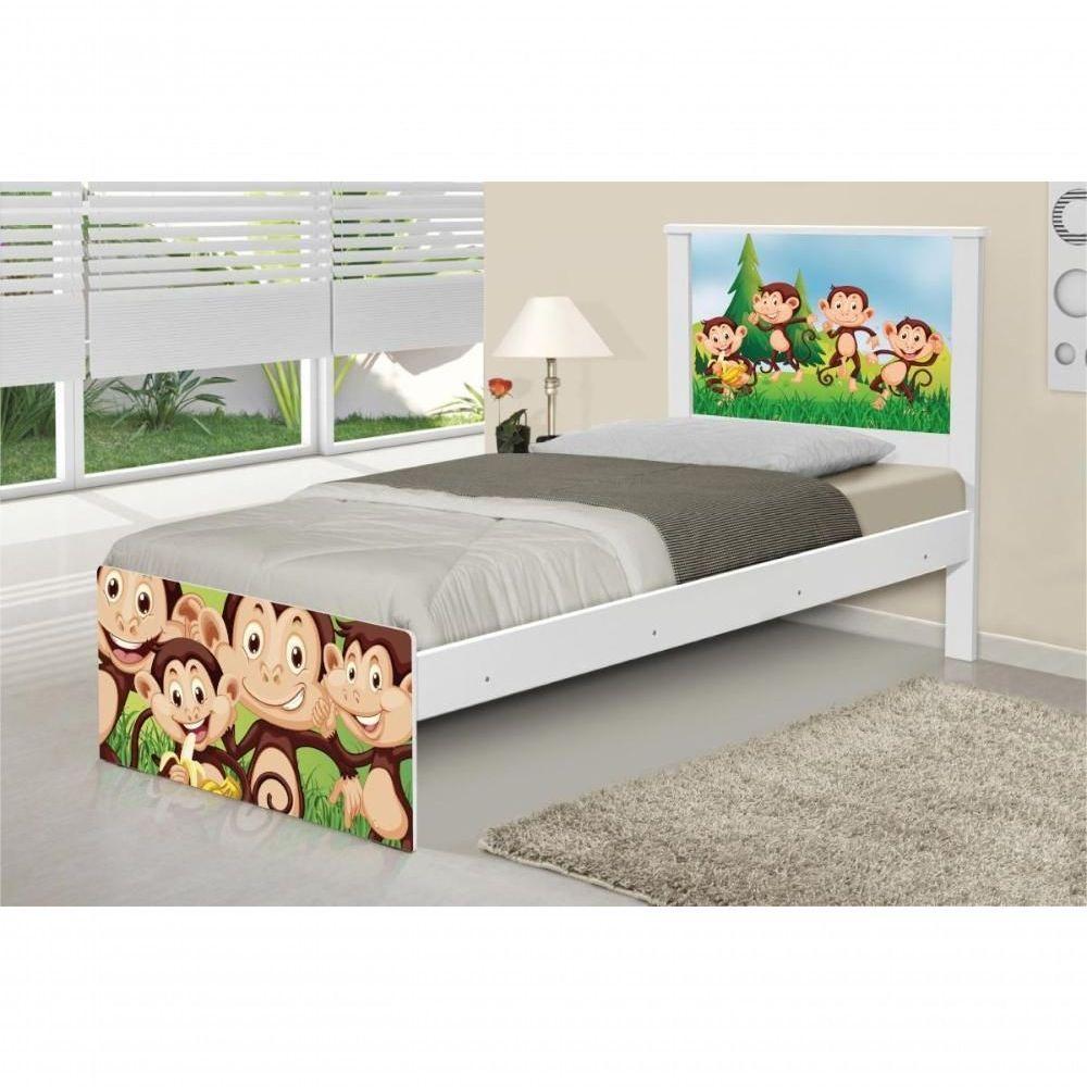 Cama Solteiro Com Cabeceira Adesivada Safari Macaquinhos - 3