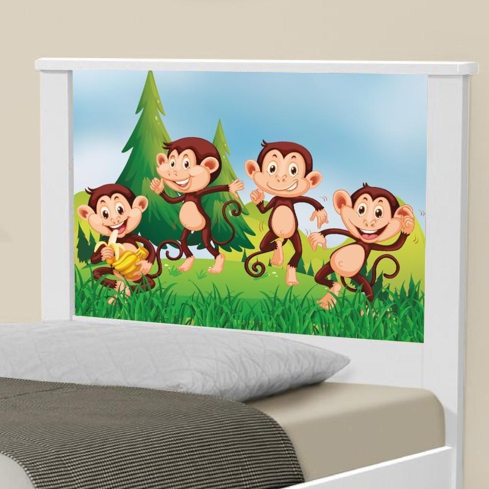 Cama Solteiro Com Cabeceira Adesivada Safari Macaquinhos - 4