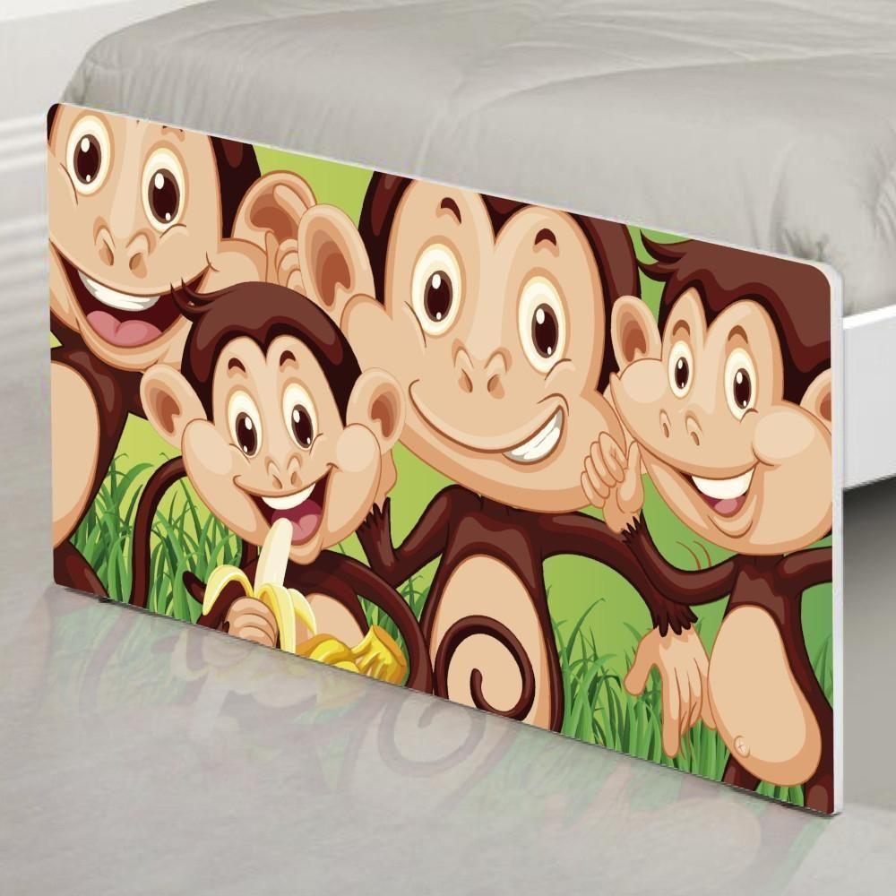 Cama Solteiro Com Cabeceira Adesivada Safari Macaquinhos - 5