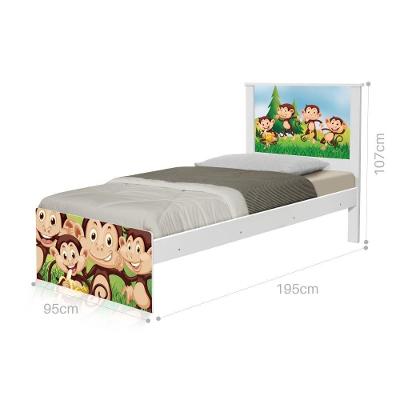 Cama Solteiro Com Cabeceira Adesivada Safari Macaquinhos