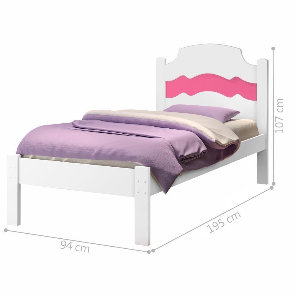 Cama Solteiro Iris Branco Rosa Com Colchão - 3
