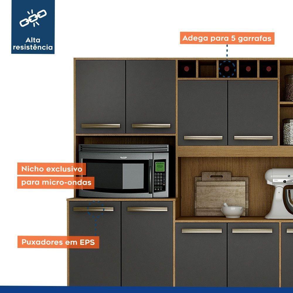 Armário De Cozinha Petra Cinamomo Com Grafite 11 Portas 2 Gavetas Valdemóveis Cinamomo Com Grafite - 3