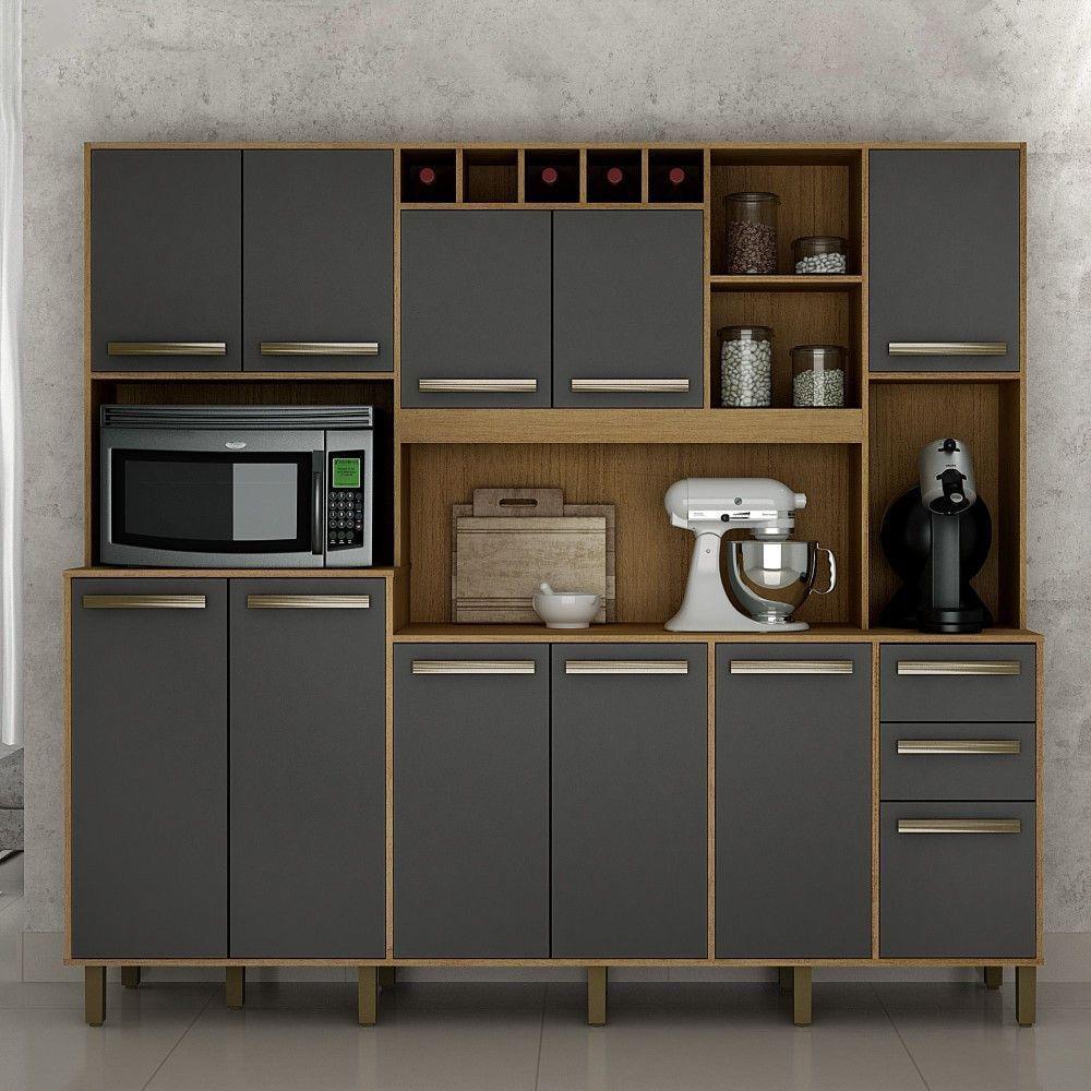 Armário De Cozinha Petra Cinamomo Com Grafite 11 Portas 2 Gavetas Valdemóveis Cinamomo Com Grafite - 5