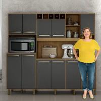 Armário De Cozinha Petra Cinamomo Com Grafite 11 Portas 2 Gavetas Valdemóveis Cinamomo Com Grafite