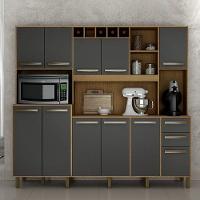 Armário De Cozinha Petra Cinamomo Com Grafite 11 Portas 2 Gavetas Valdemóveis Cinamomo Com Grafite - 5