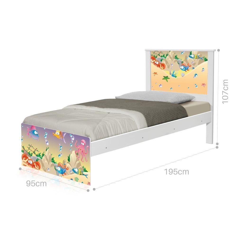 Cama Solteiro Adesivada Fundo Do Mar Feliz Com Colchão - 1