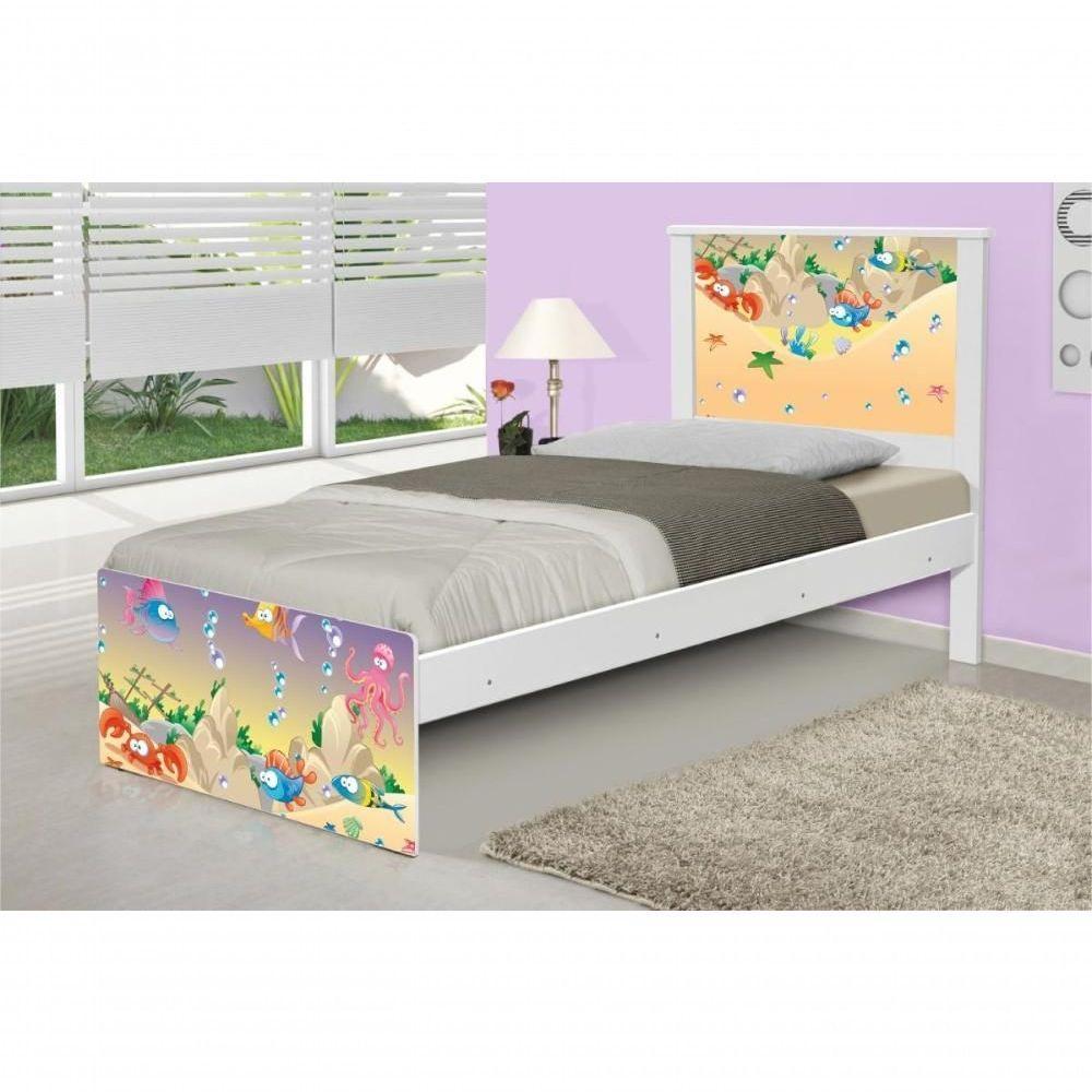 Cama Solteiro Adesivada Fundo Do Mar Feliz Com Colchão - 3