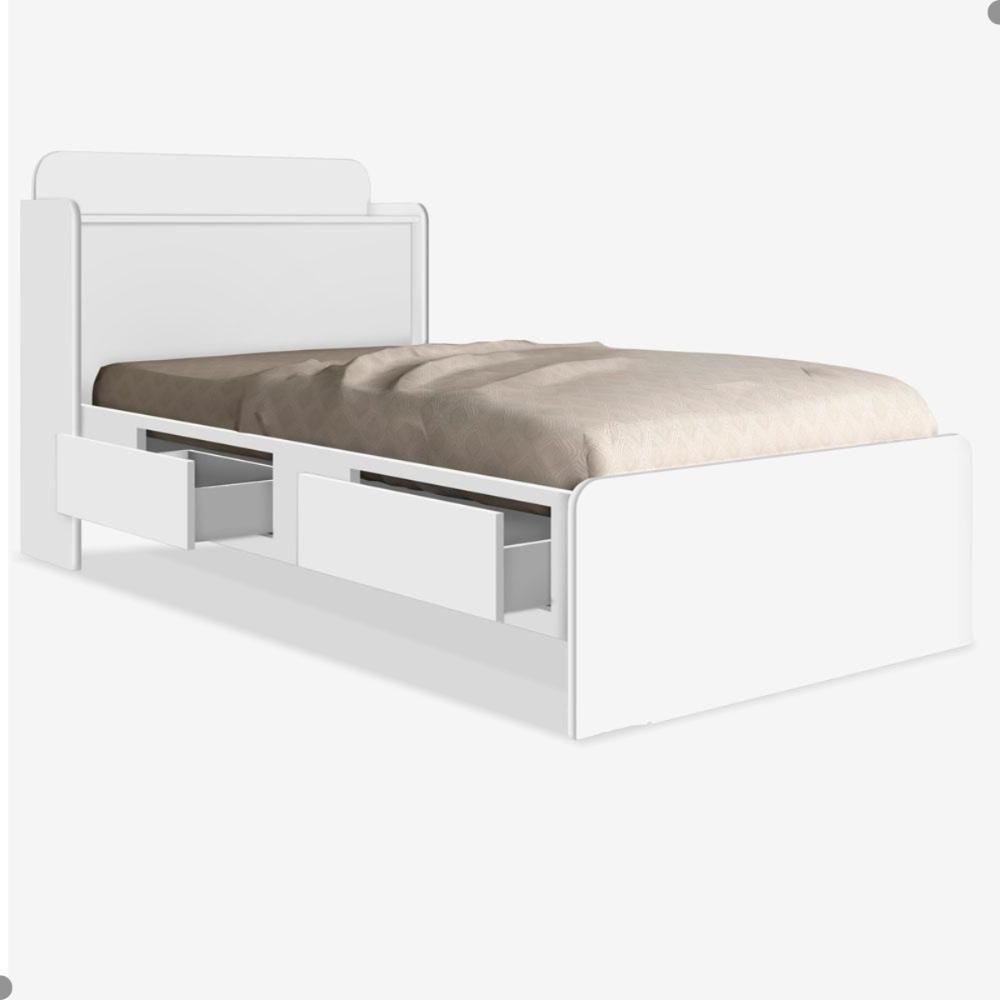 Cama Solteiro Tamires Baú Branco Com Gavetas - 3