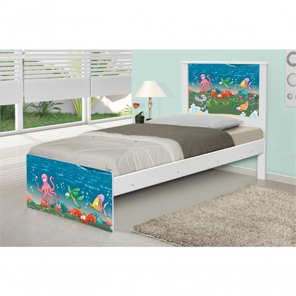 Cama Solteiro Adesivada Fundo Do Mar Com Colchão - 3