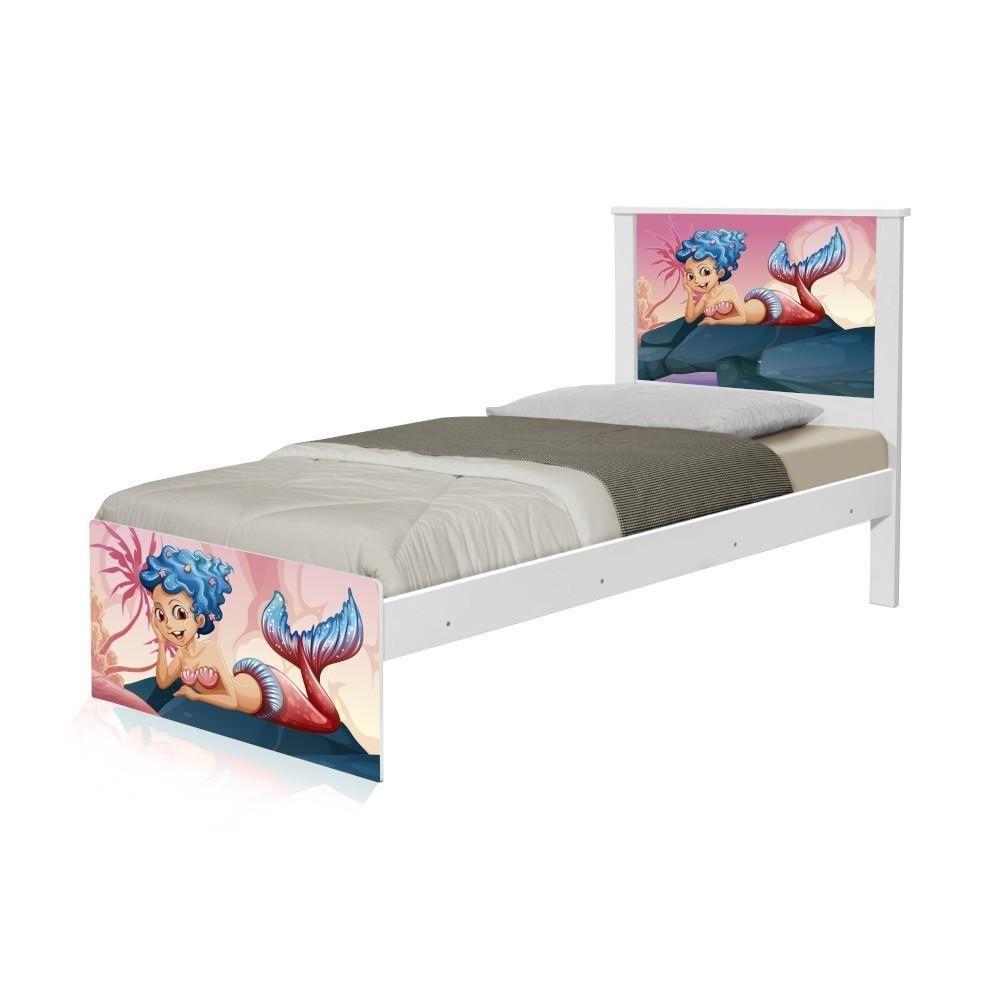 Cama Solteiro Com Cabeceira Adesivada Sereia Nas Pedras - 2