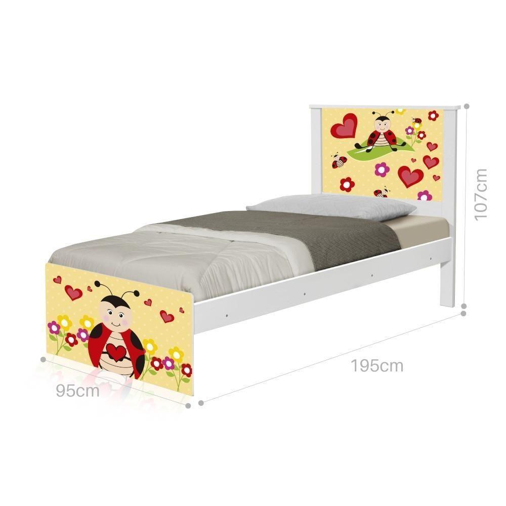 Cama Solteiro Adesivada Joaninha Com Colchão - 1
