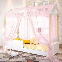 Cama Jéssica Solteiro Branco Voal Rosa Com Colchão E Led - 1