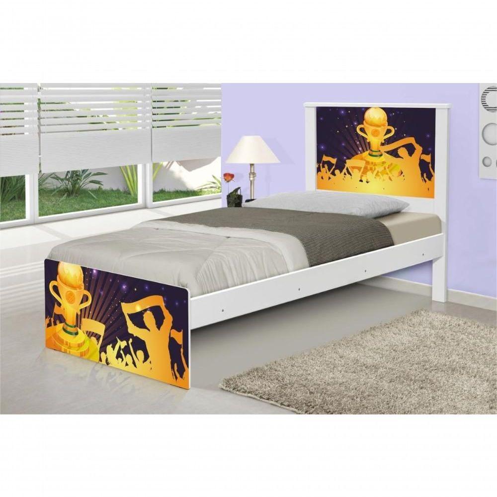 Cama Solteiro Com Cabeceira Adesivada Futebol Troféu - 3