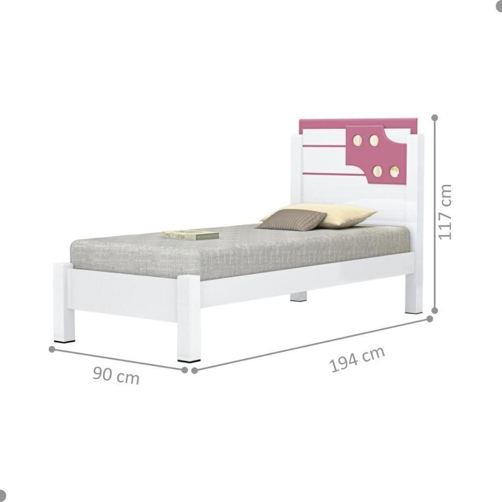 Cama Luíza Solteiro Com Cabeceira Branco Rosa - 2