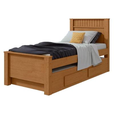 Bicama Solteiro 2 Gavetas Mdf Athenas Móveis Lopas Amendoa Clean