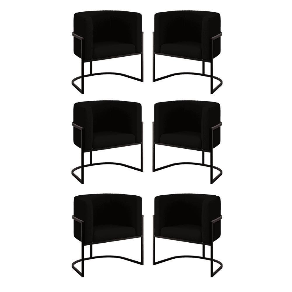 Kit 06 Poltronas Lua Sala Decorativa Base Ferro Black Veludo Preto - 5