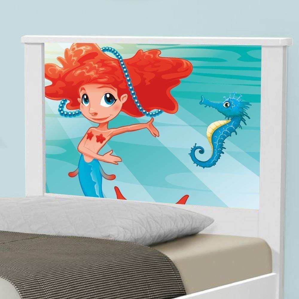 Cama Solteiro Com Cabeceira Adesivada Sereia Ruiva - 4