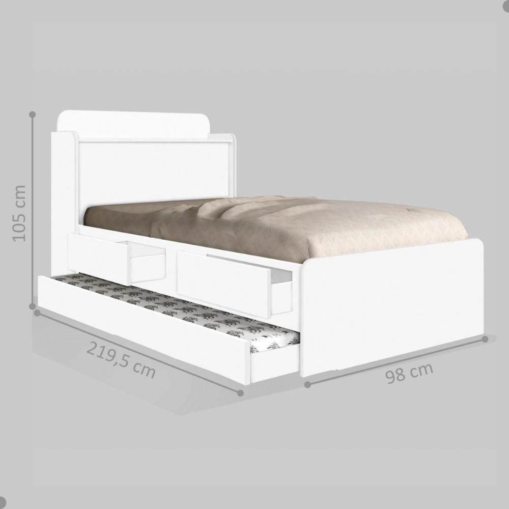 Cama Solteiro Tamires Baú Branco Com Auxiliar - 2