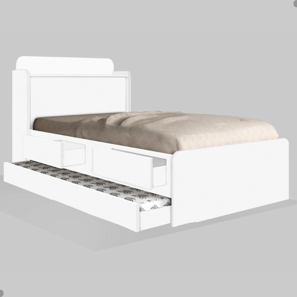 Cama Solteiro Tamires Baú Branco Com Auxiliar - 3