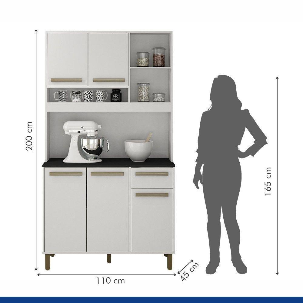 Armário De Cozinha Ametista Branco Com Preto 5 Portas 1 Gaveta E Nichos Valdemóveis Branco Com Preto - 2