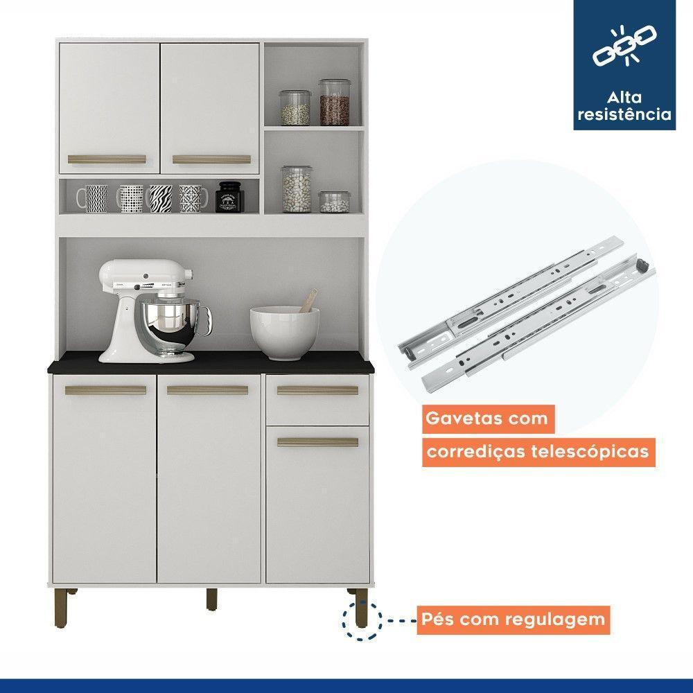 Armário De Cozinha Ametista Branco Com Preto 5 Portas 1 Gaveta E Nichos Valdemóveis Branco Com Preto - 5