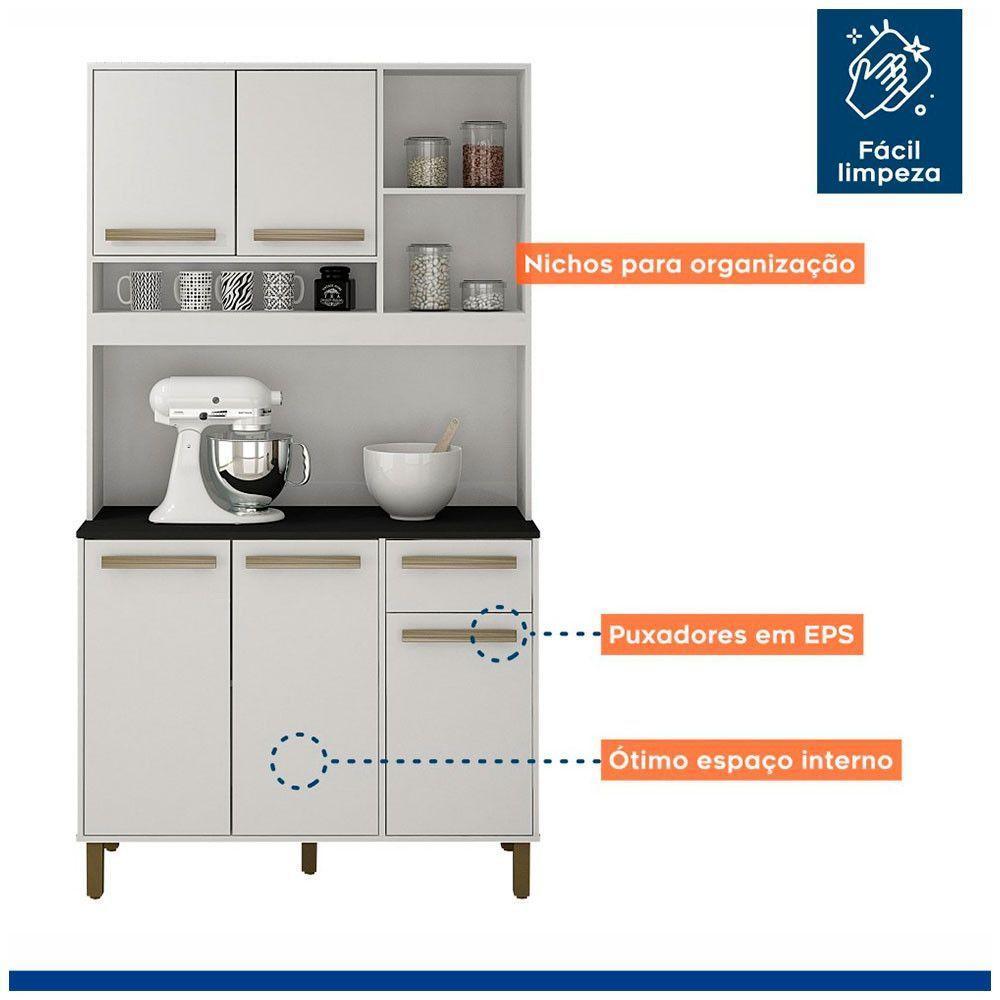 Armário De Cozinha Ametista Branco Com Preto 5 Portas 1 Gaveta E Nichos Valdemóveis Branco Com Preto - 7