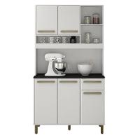 Armário De Cozinha Ametista Branco Com Preto 5 Portas 1 Gaveta E Nichos Valdemóveis Branco Com Preto - 1