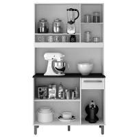 Armário De Cozinha Ametista Branco Com Preto 5 Portas 1 Gaveta E Nichos Valdemóveis Branco Com Preto - 3