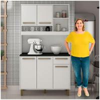 Armário De Cozinha Ametista Branco Com Preto 5 Portas 1 Gaveta E Nichos Valdemóveis Branco Com Preto